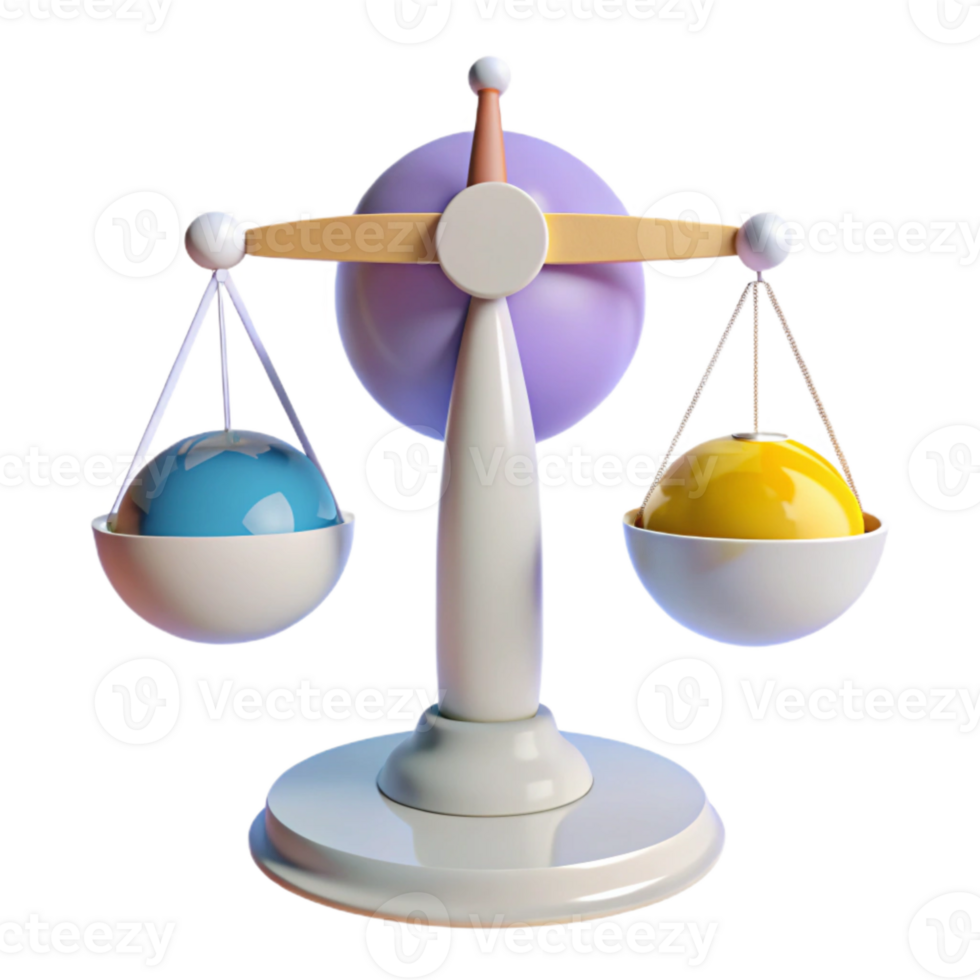 3D Render of a Balanced Scale with Colored Spheres png