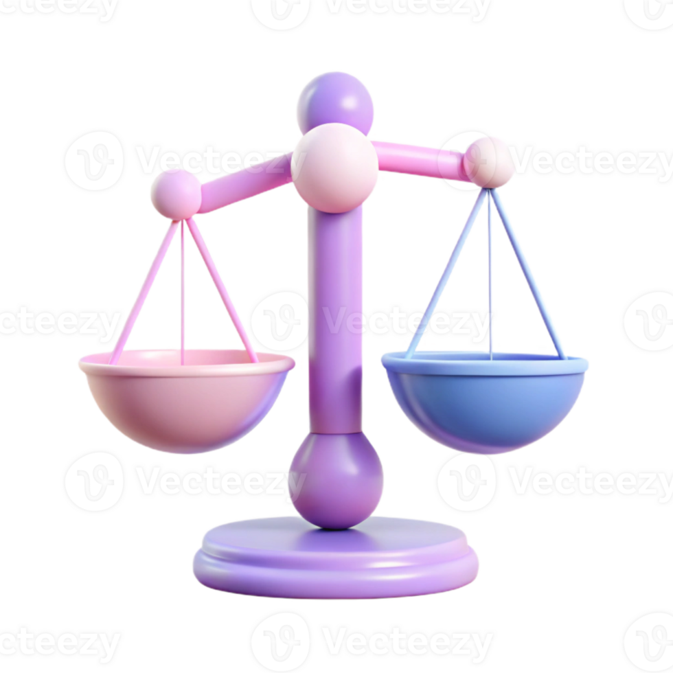 3D Rendered Scale of Justice with Pink and Blue Bowls png