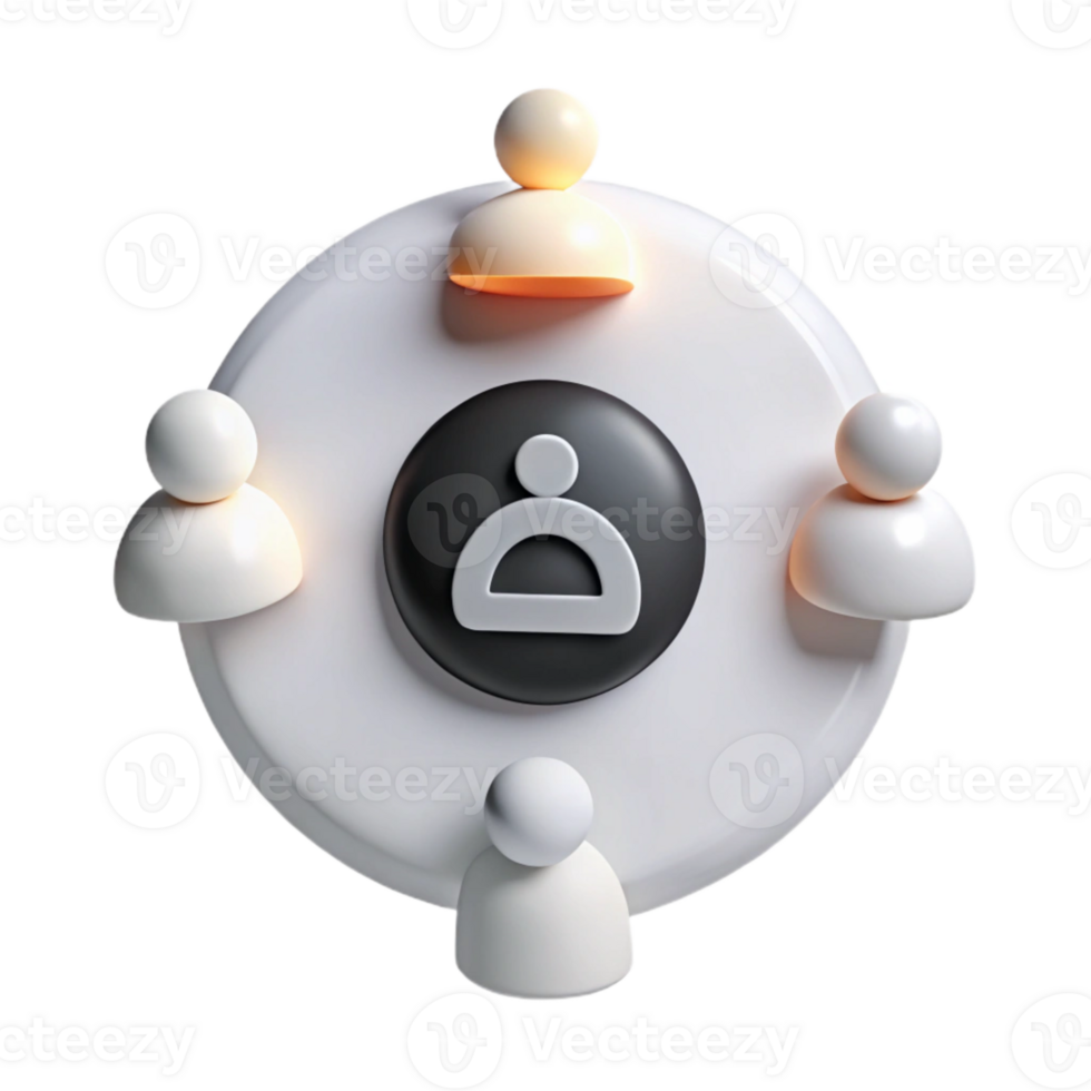 3D Render of People Icons Surrounding a Center Icon png