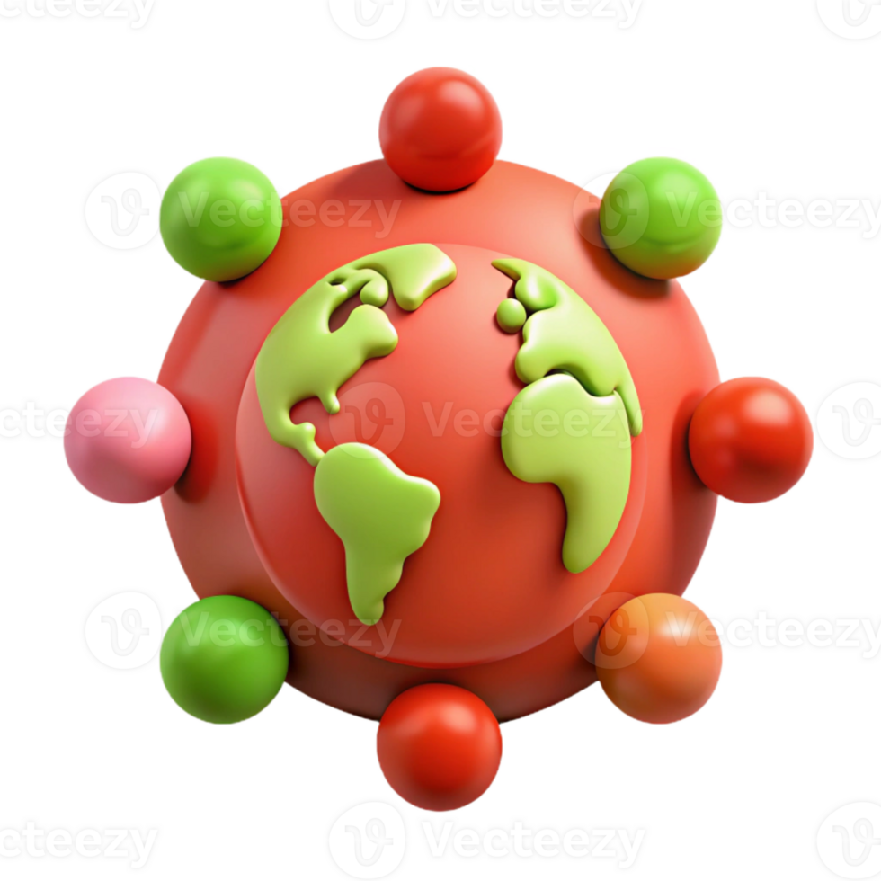 Global Connection Colorful 3D Globe Surrounded by Spheres png