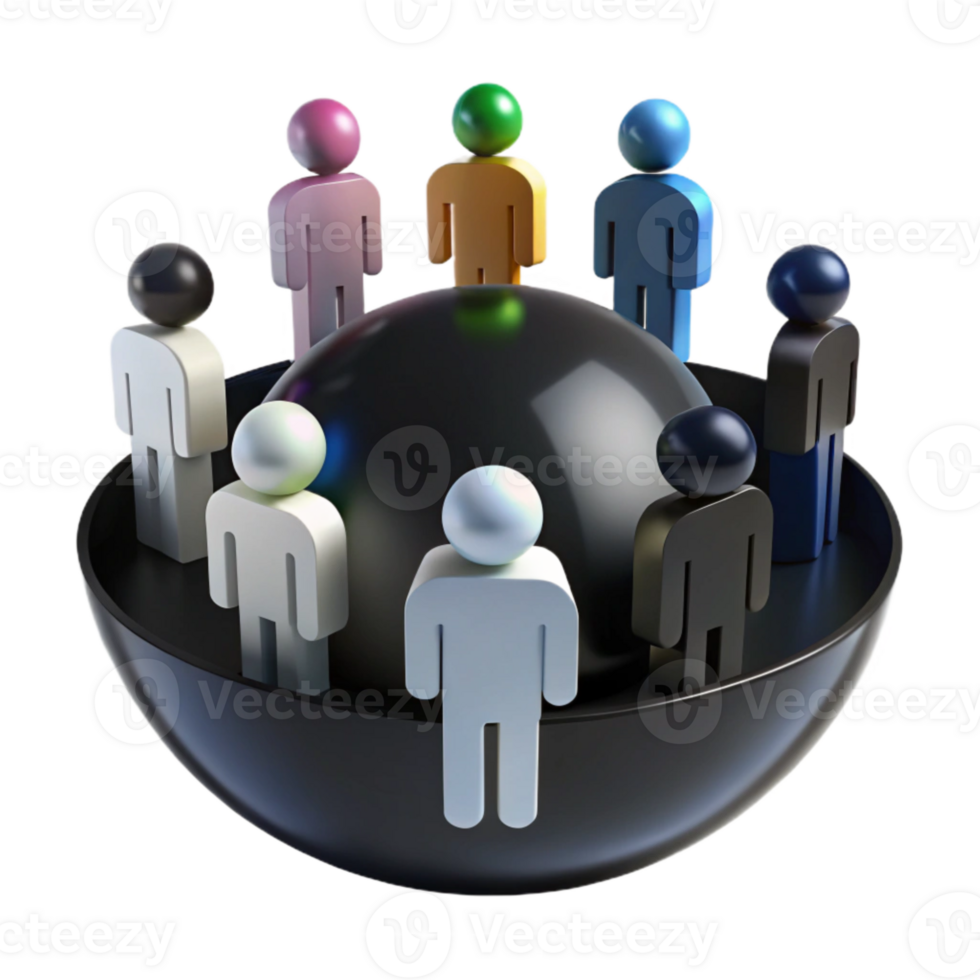 Global Unity People Standing Together Around a Sphere png