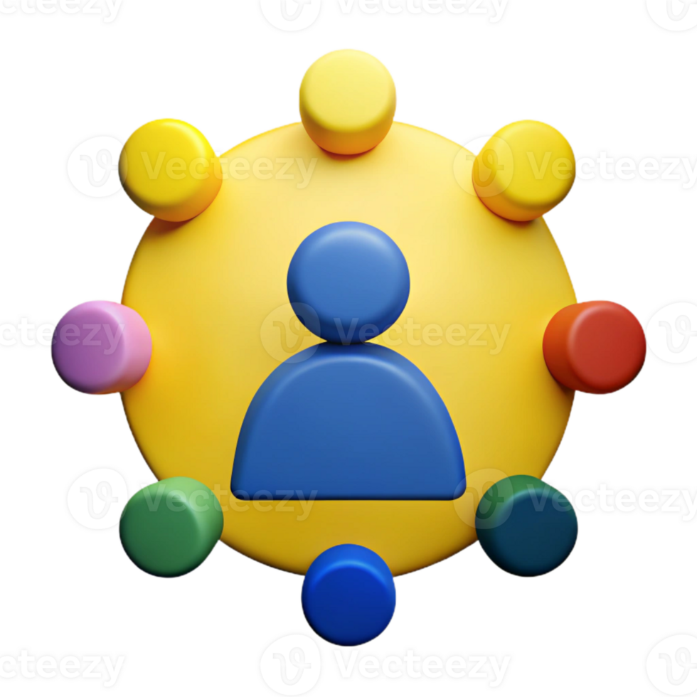 3D Illustration of a Person Surrounded by Colorful Circles, Representing Connections and Relationships png
