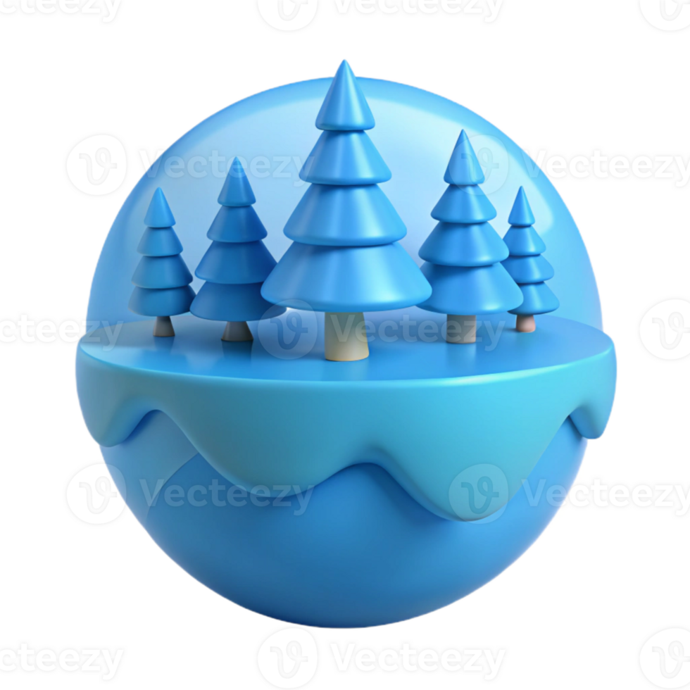 Blue 3D Render of Pine Trees on a Round Surface png