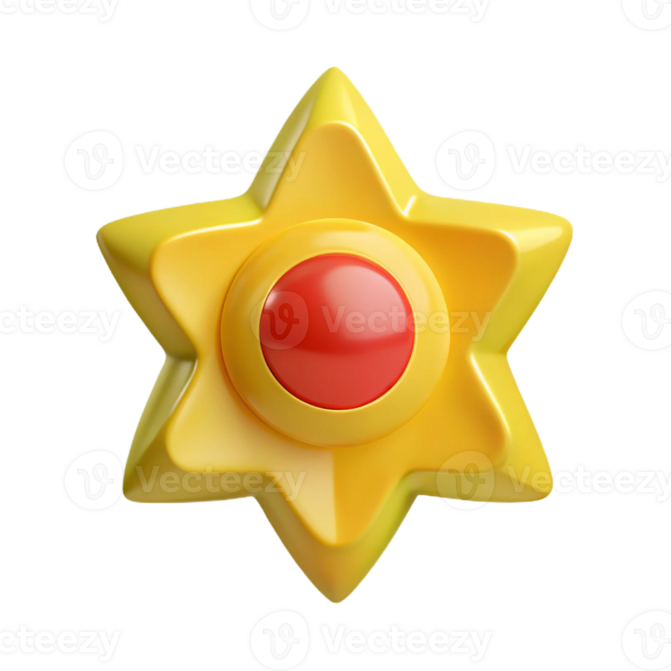 3D Yellow Star with Red Center png