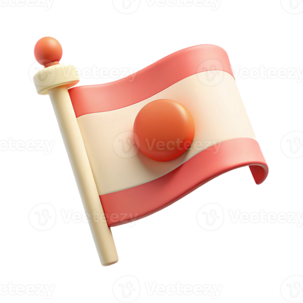 3D Rendered Flag with Red and White Stripes and a Circle png