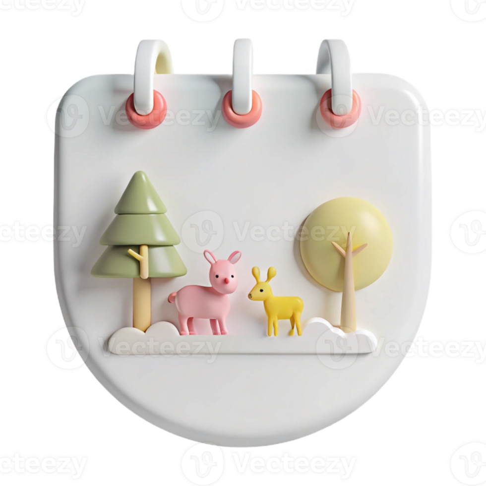 Cute 3D Calendar With Deer And Trees png