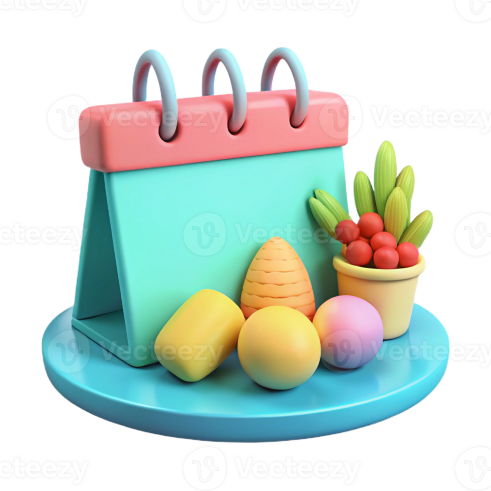 3D Calendar with Colorful Eggs and Plant png