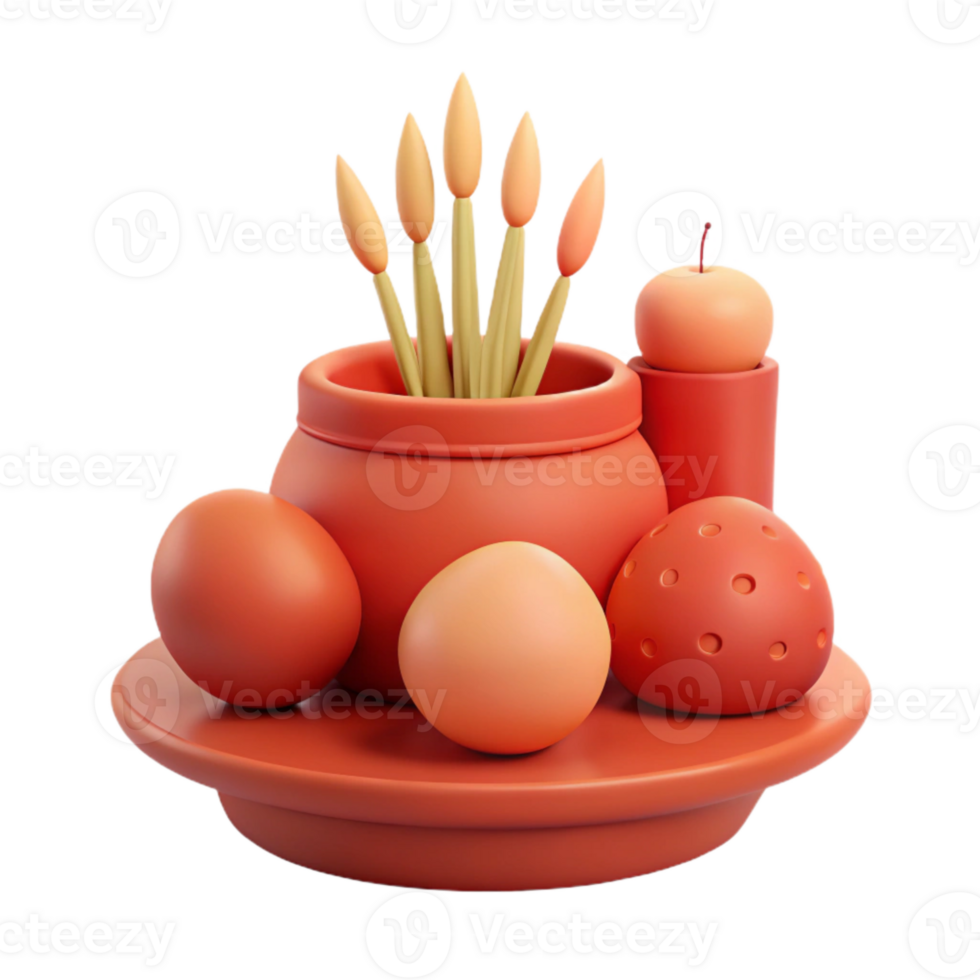 3D Rendered Still Life with Geometric Shapes and a Potted Plant png