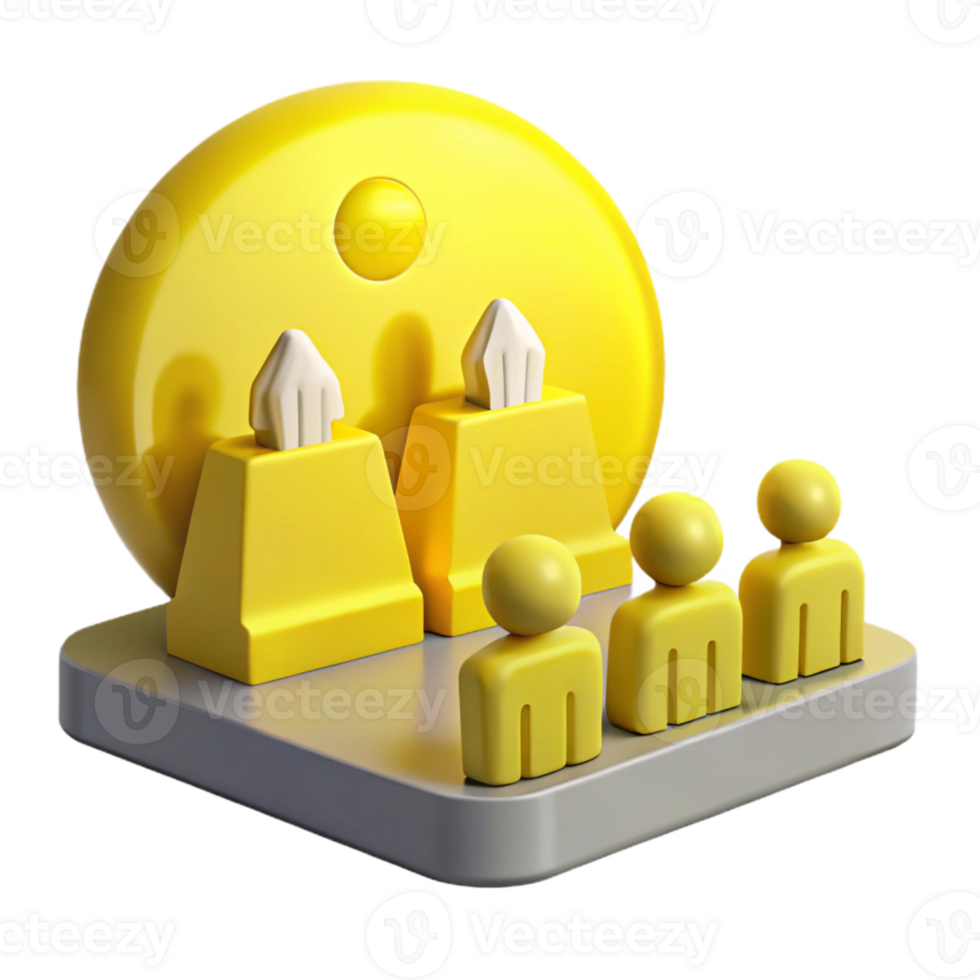 3D Render of People in Front of Two Yellow Platforms and a Big Yellow Circle png