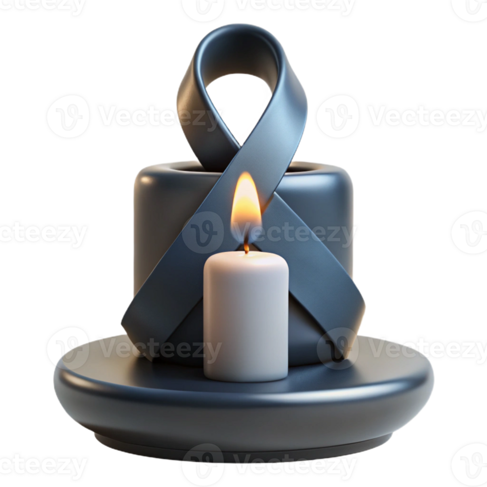 Black Ribbon and Burning Candle Symbol of Remembrance png