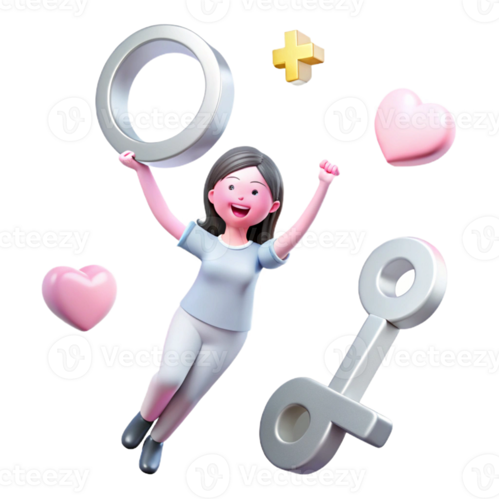 Happy 3D Character with Symbols of Love and Happiness png