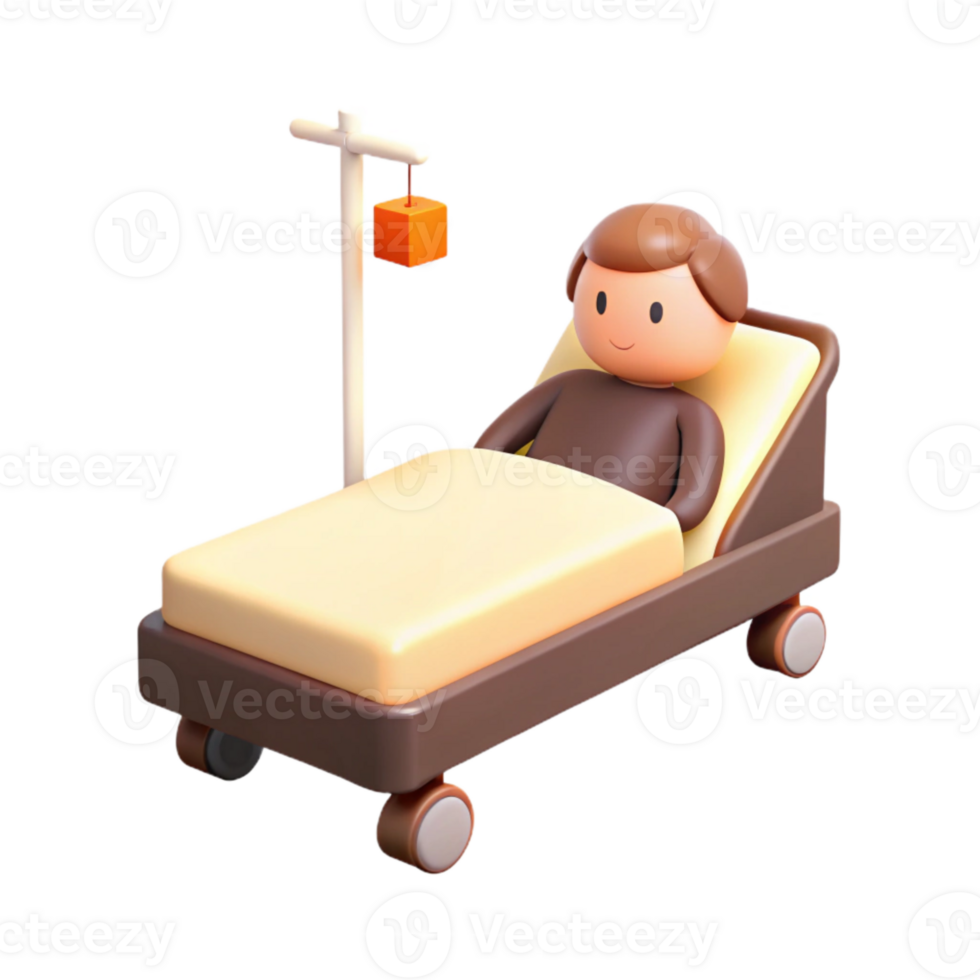 3D Cartoon Illustration of a Patient in a Hospital Bed with an IV Drip png