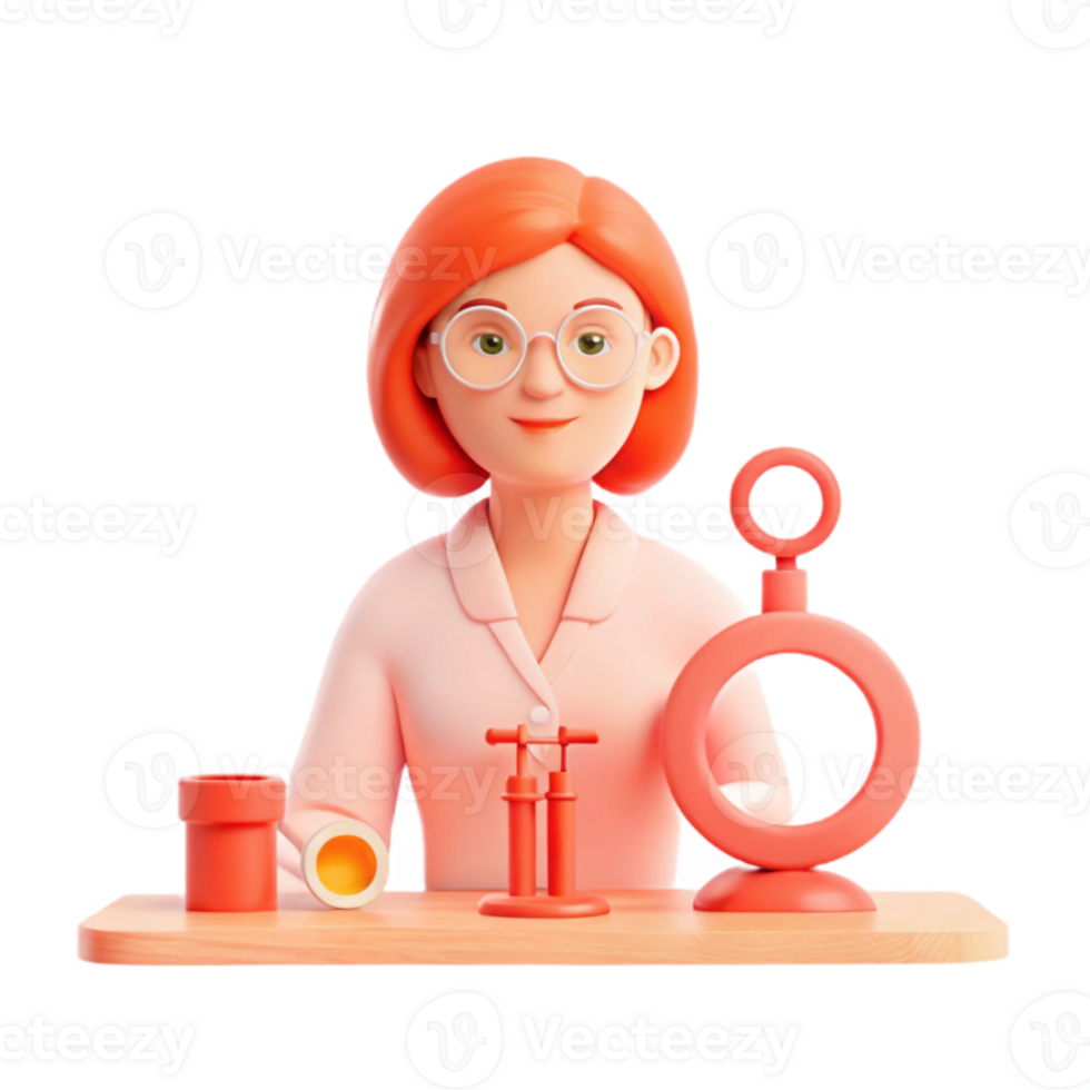 3D Cartoon Character of a Female Scientist in Lab Coat png