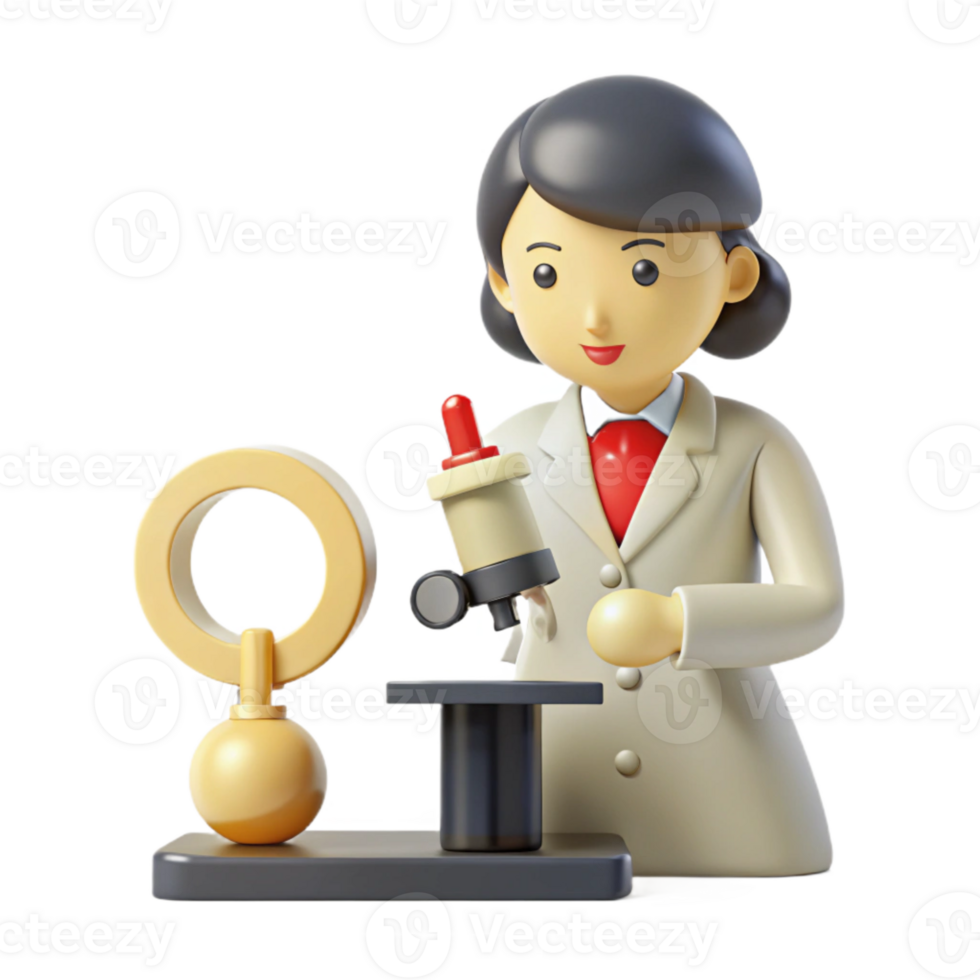 3D Scientist Character Using Microscope png
