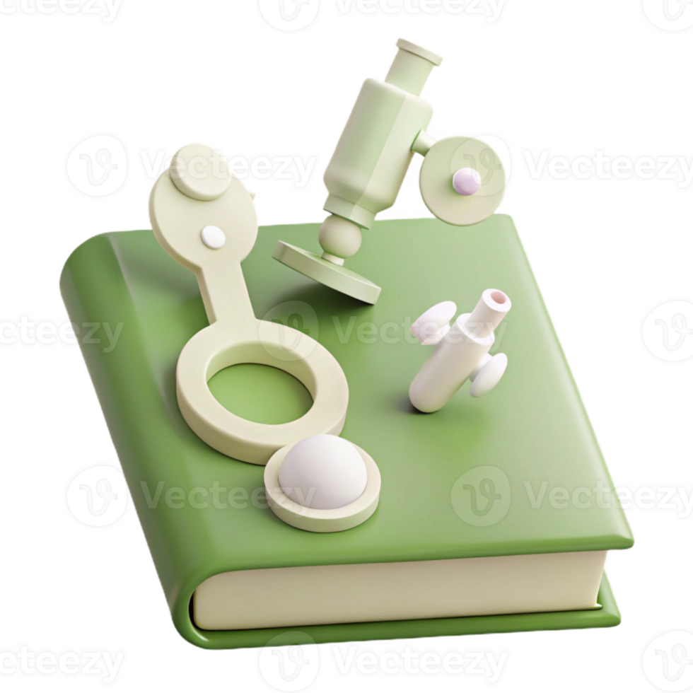 3D Rendered Book with Science Tools png