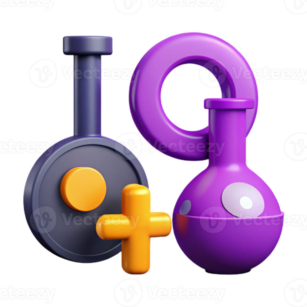 3D Rendered Science Lab Equipment Beaker, Flask, and Plus Sign png