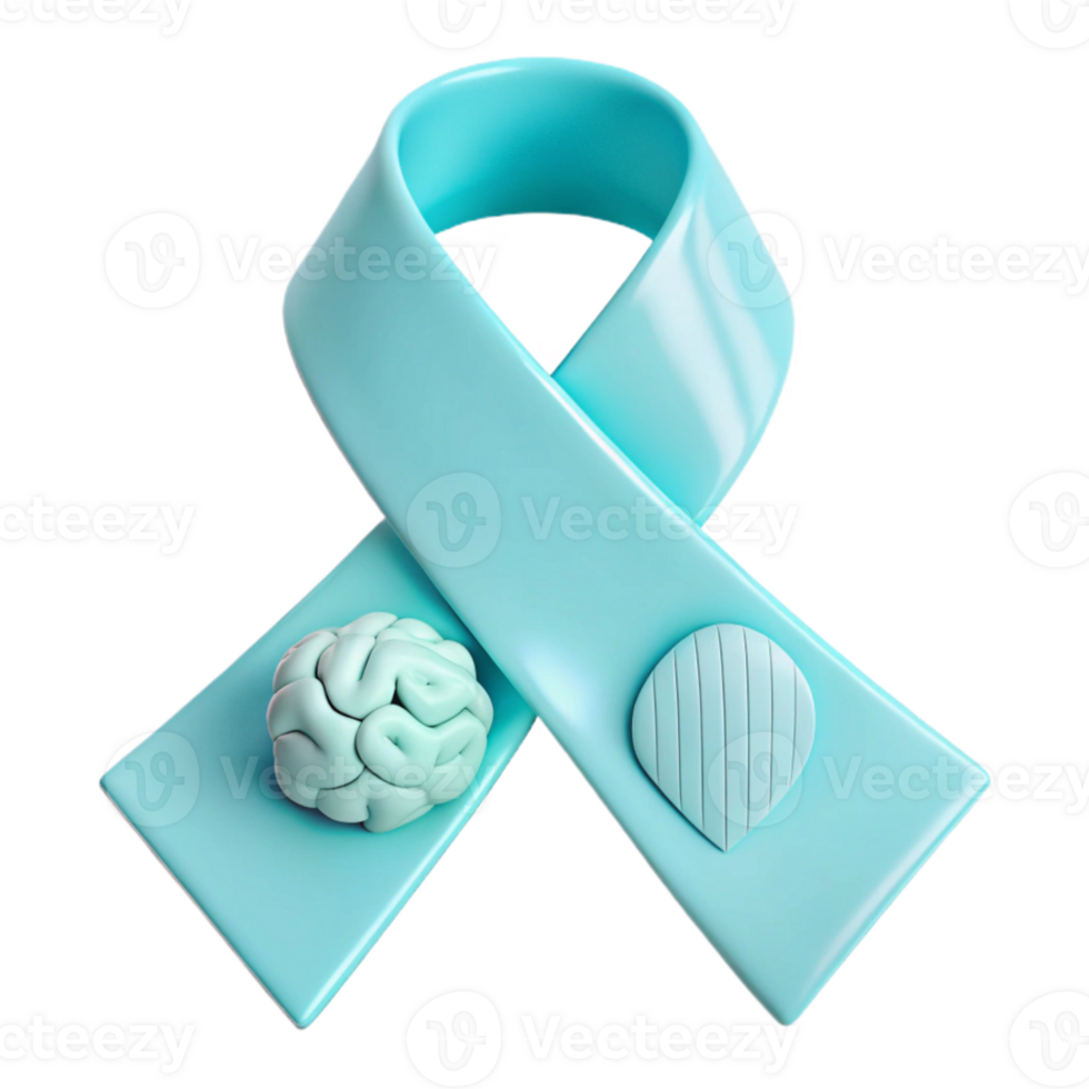 Blue Ribbon with Brain and Droplet - Awareness Symbol png