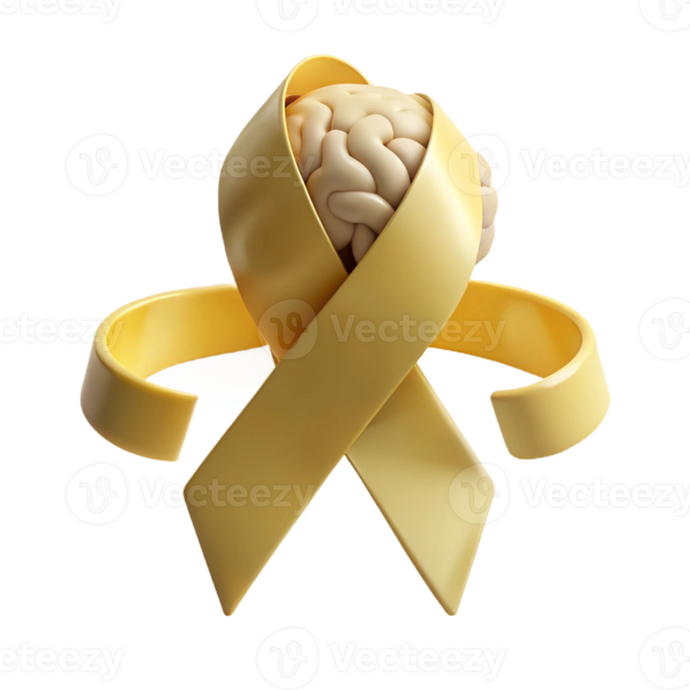 Gold Ribbon Wrapped Around a Brain A Symbol of Support png