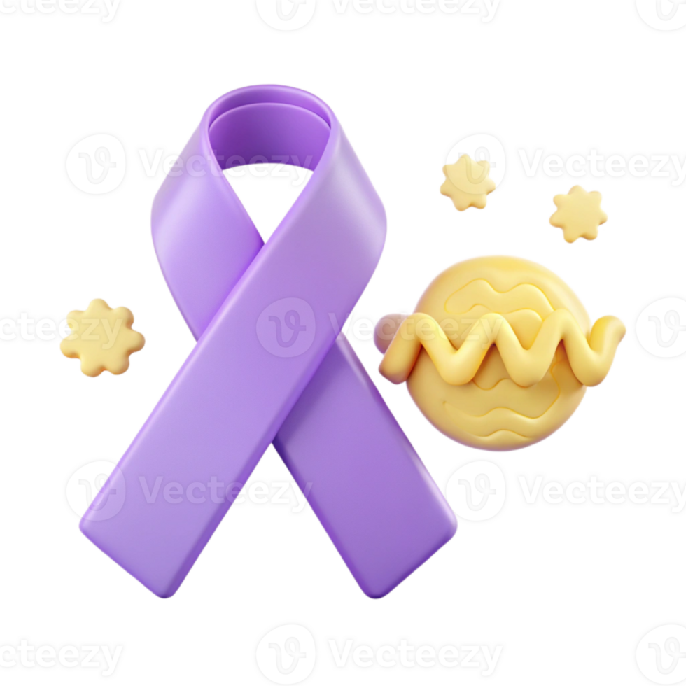 Purple Ribbon and Yellow Stars 3D Render png