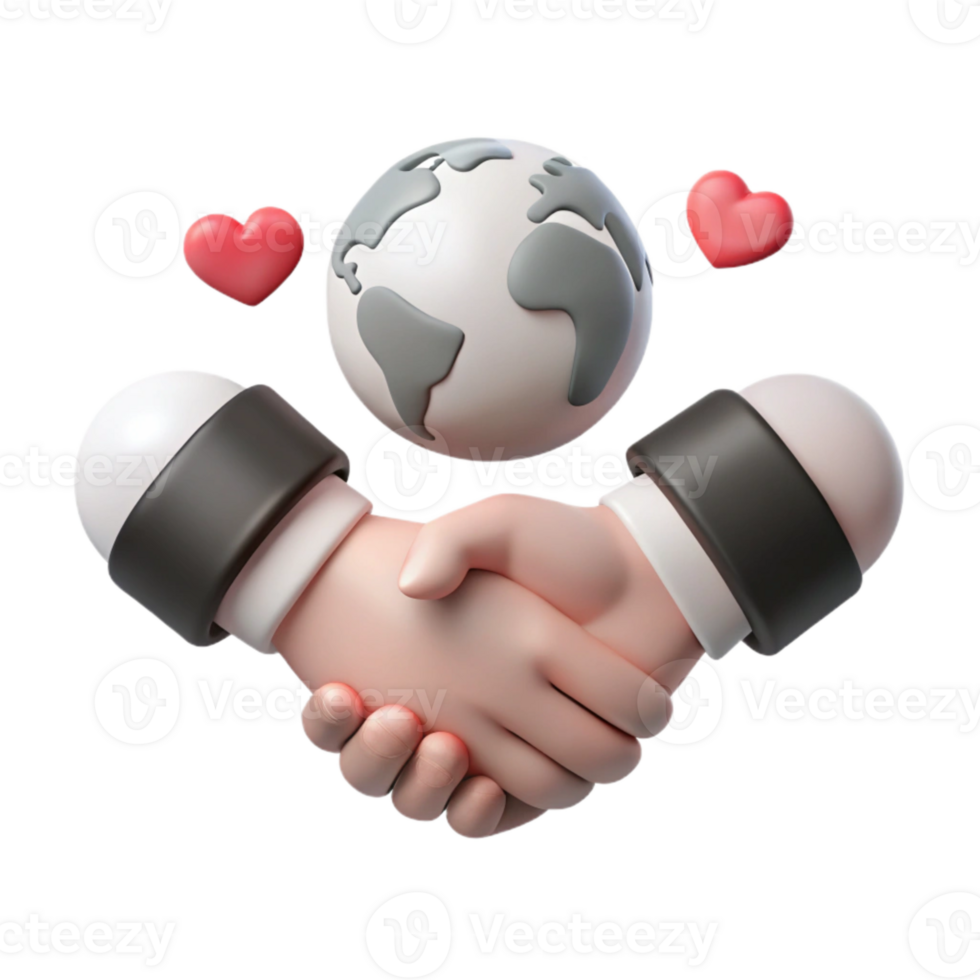 Global Unity Hands Shaking with Earth and Hearts png