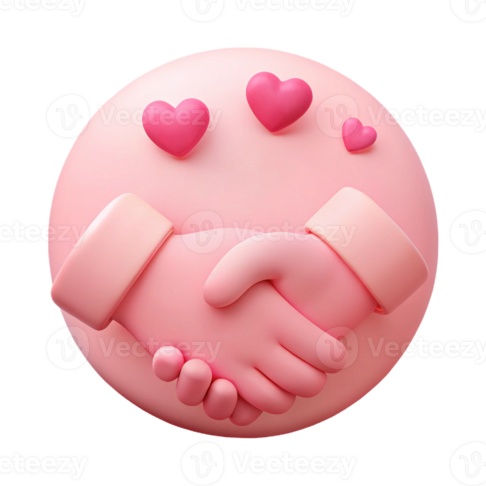 3D Render of a Handshake with Pink Hearts png