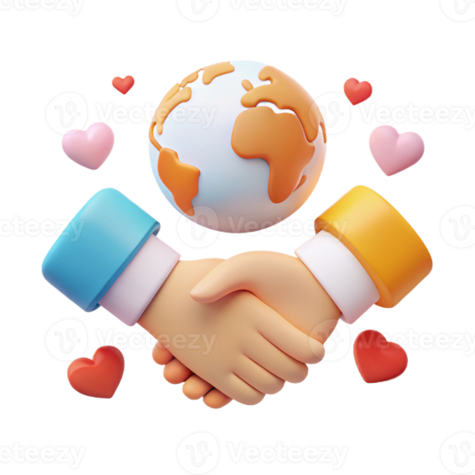 Global Unity Hands Shaking with Hearts Surrounding Earth png