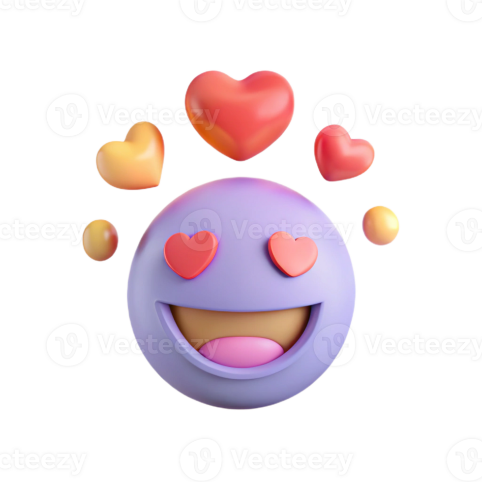 Smiling Emoji with Hearts in Eyes and Surrounded by Hearts png