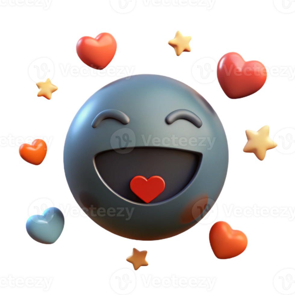 Smiling Emoji Surrounded by Hearts and Stars png