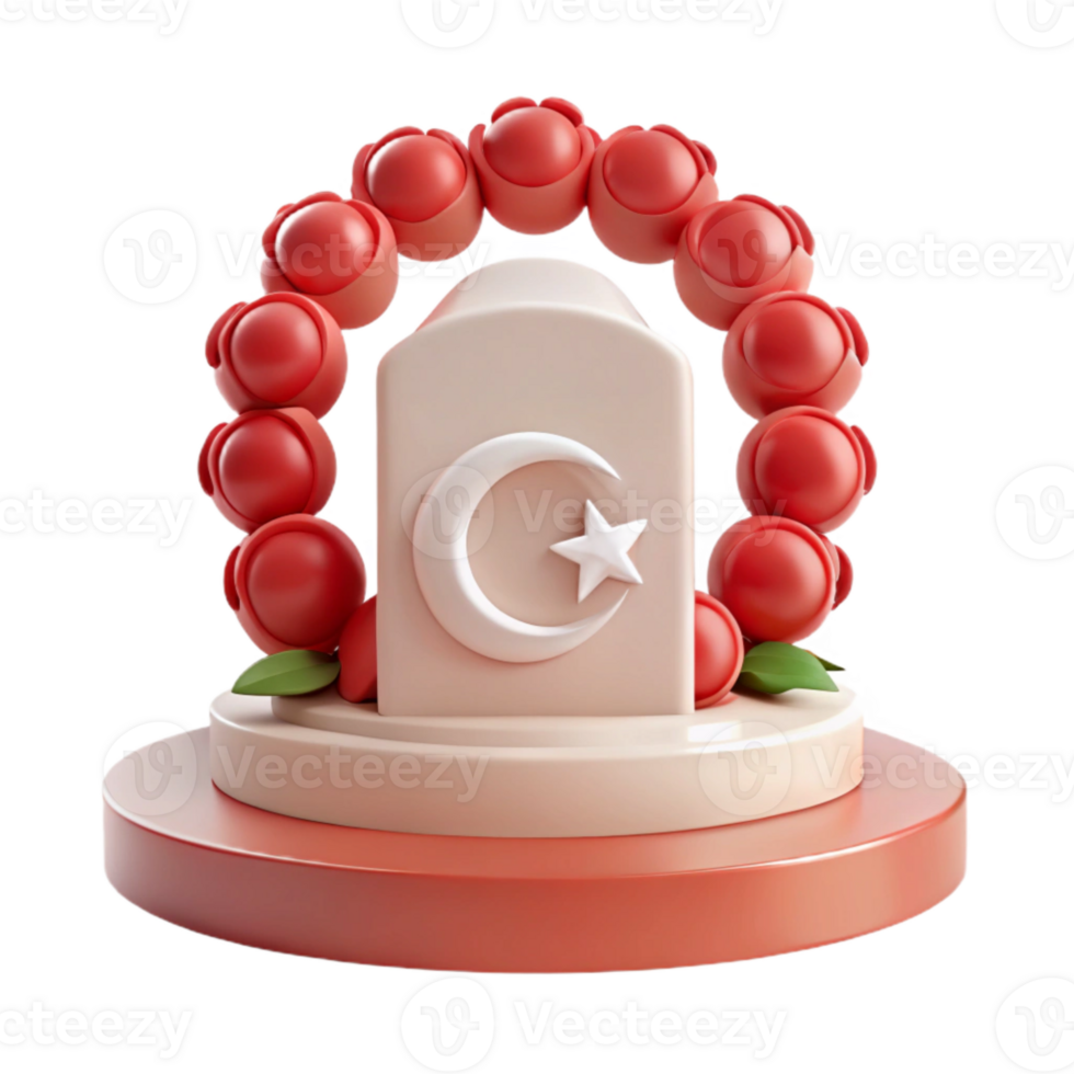 Crescent Moon and Star Symbol on a Pedestal with a Red Circle of Orbs png