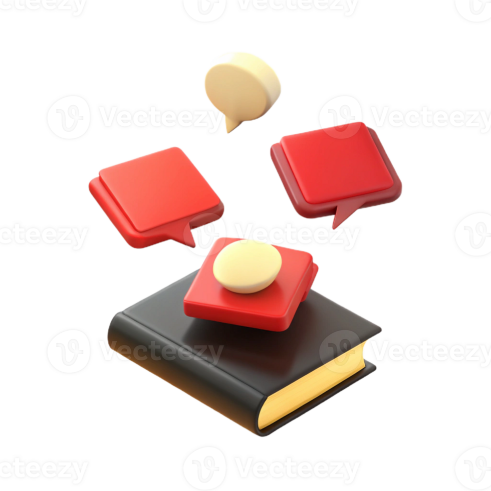 Book with Speech Bubbles 3D Rendering of Communication and Knowledge png