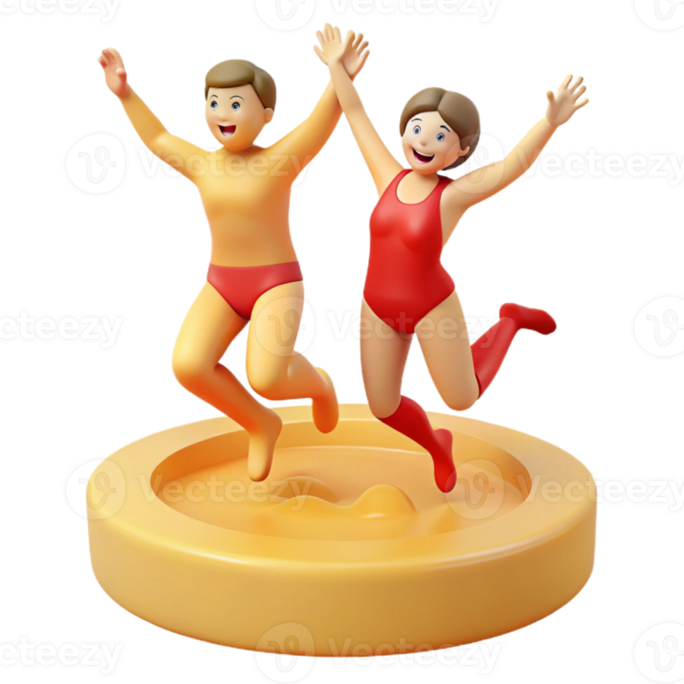 Jumping for Joy 3D Characters in a Pool png