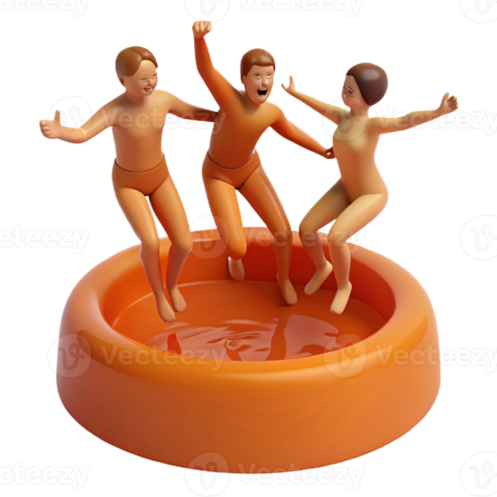 Three Cartoon Characters Jumping into a Pool png