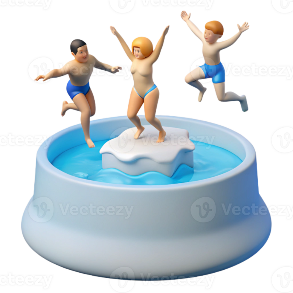 Three Cartoon Characters Jumping into a Pool png