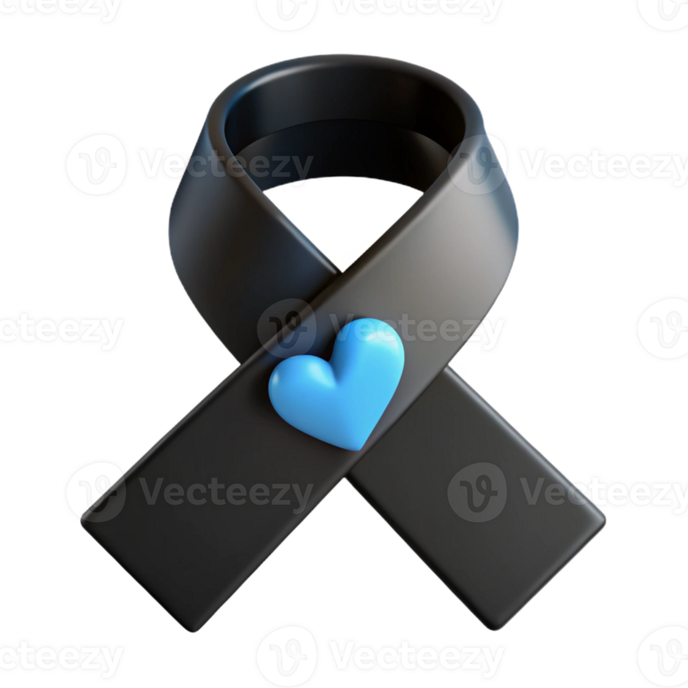 Black Ribbon with Blue Heart Symbol of Support and Awareness png