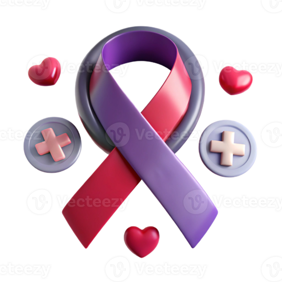 Purple and Red Ribbon with Hearts and Plus Signs png