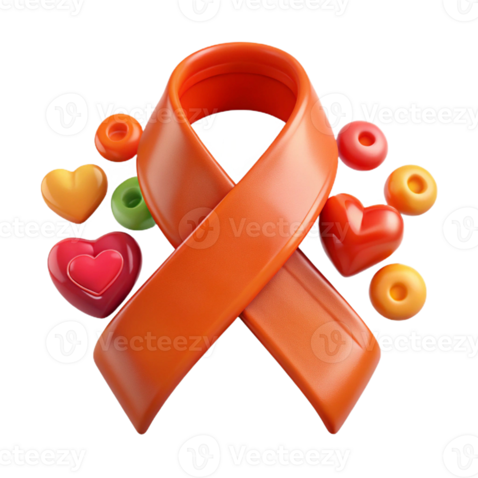Orange Awareness Ribbon with Hearts and Circles png