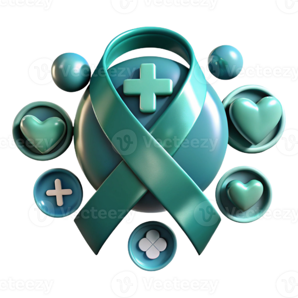 3D Render of Blue Ribbon with Hearts and Plus Signs png