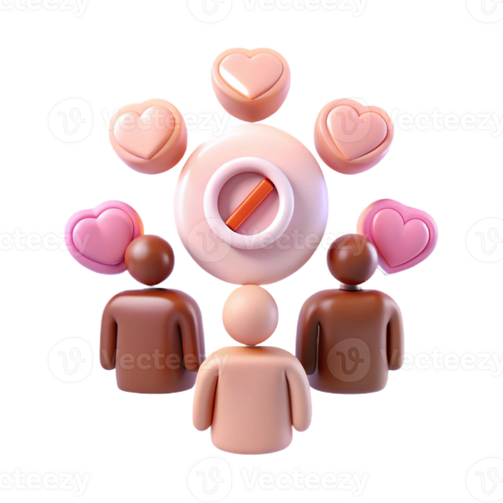 3D Illustration of People Surrounded by Hearts and a Stop Sign png