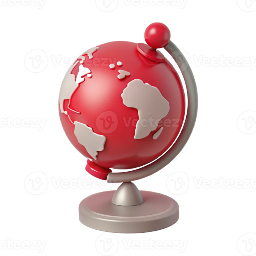 Red Globe Model with Continents png