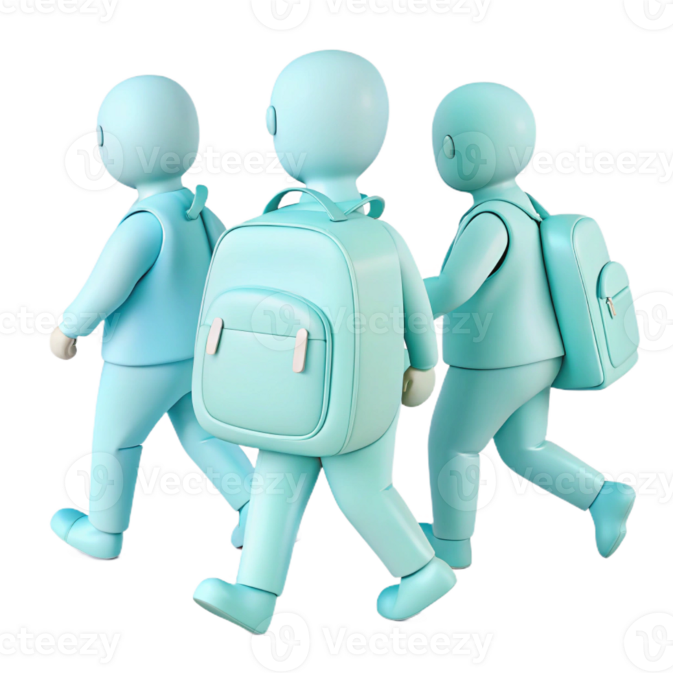 Back to School Three Students Walking with Backpacks png