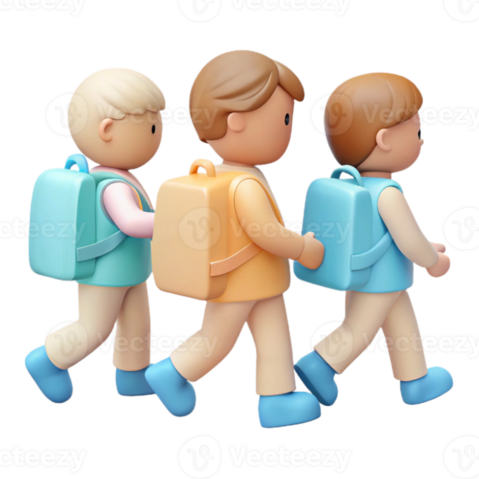 Three Students Walking to School with Backpacks png