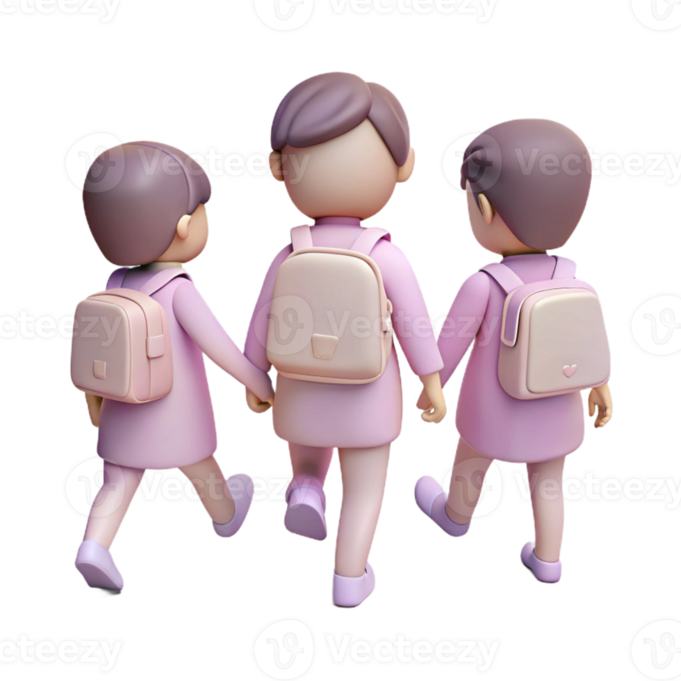 Three Children Walking in a Line With Backpacks png