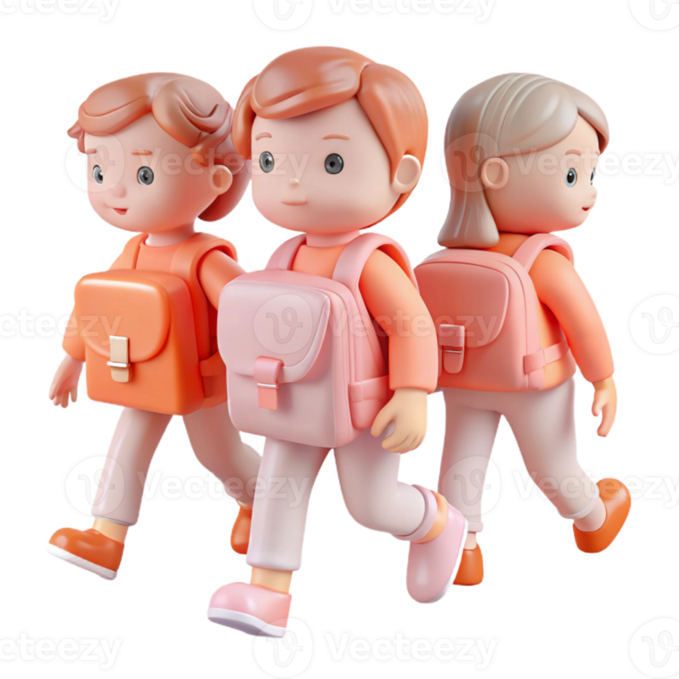 Three Children Walking to School with Backpacks png