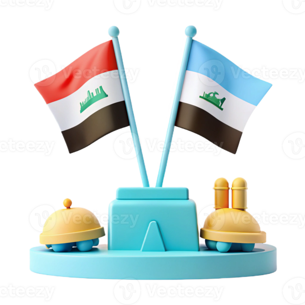 Desktop Flag Stand with Two Flags and Bells png