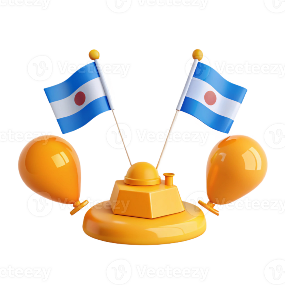 3D Render of a Yellow Base with Two Flags and Balloons png