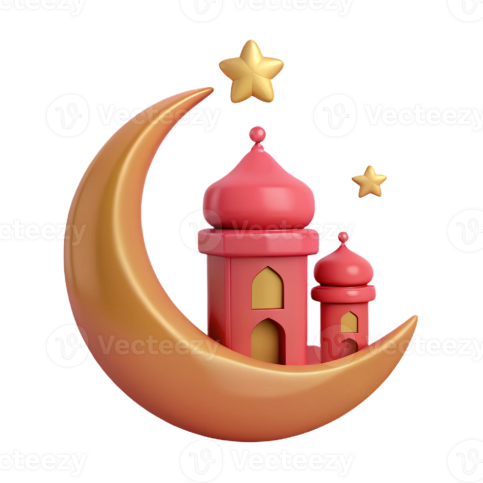Crescent Moon and Mosque 3D Illustration png