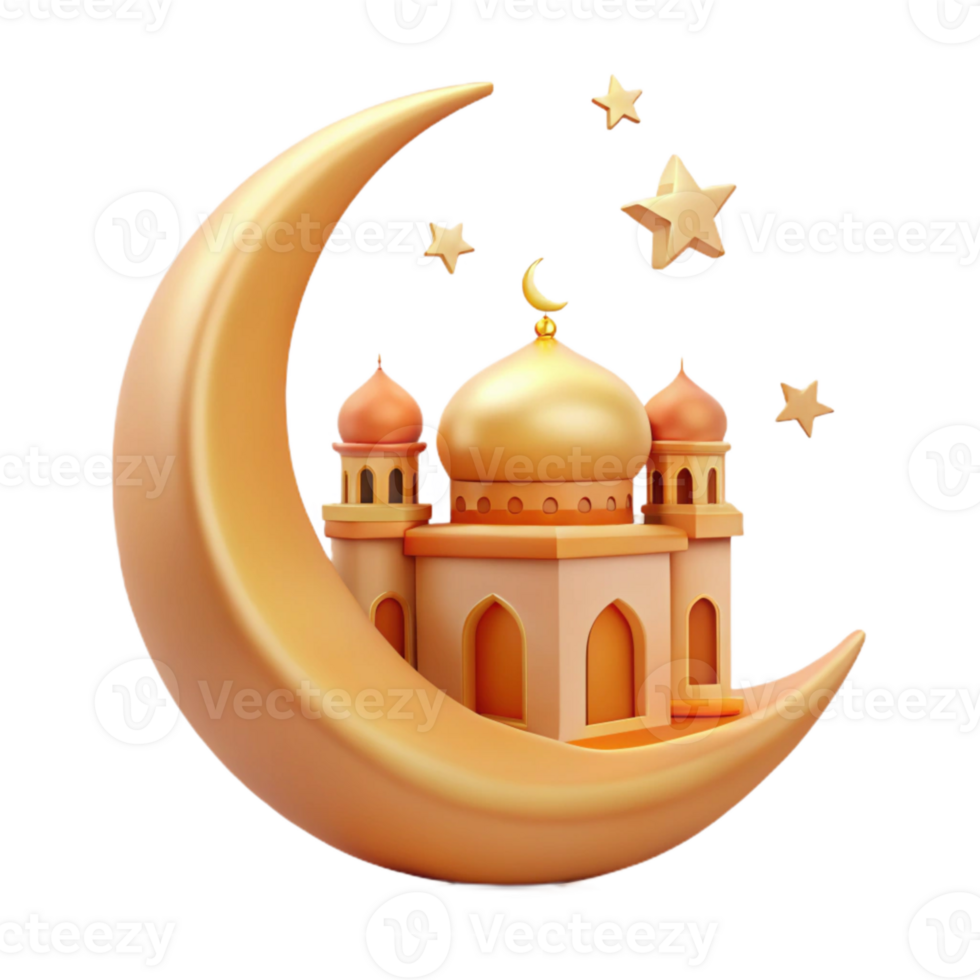 Mosque Illustration with Crescent Moon and Stars png