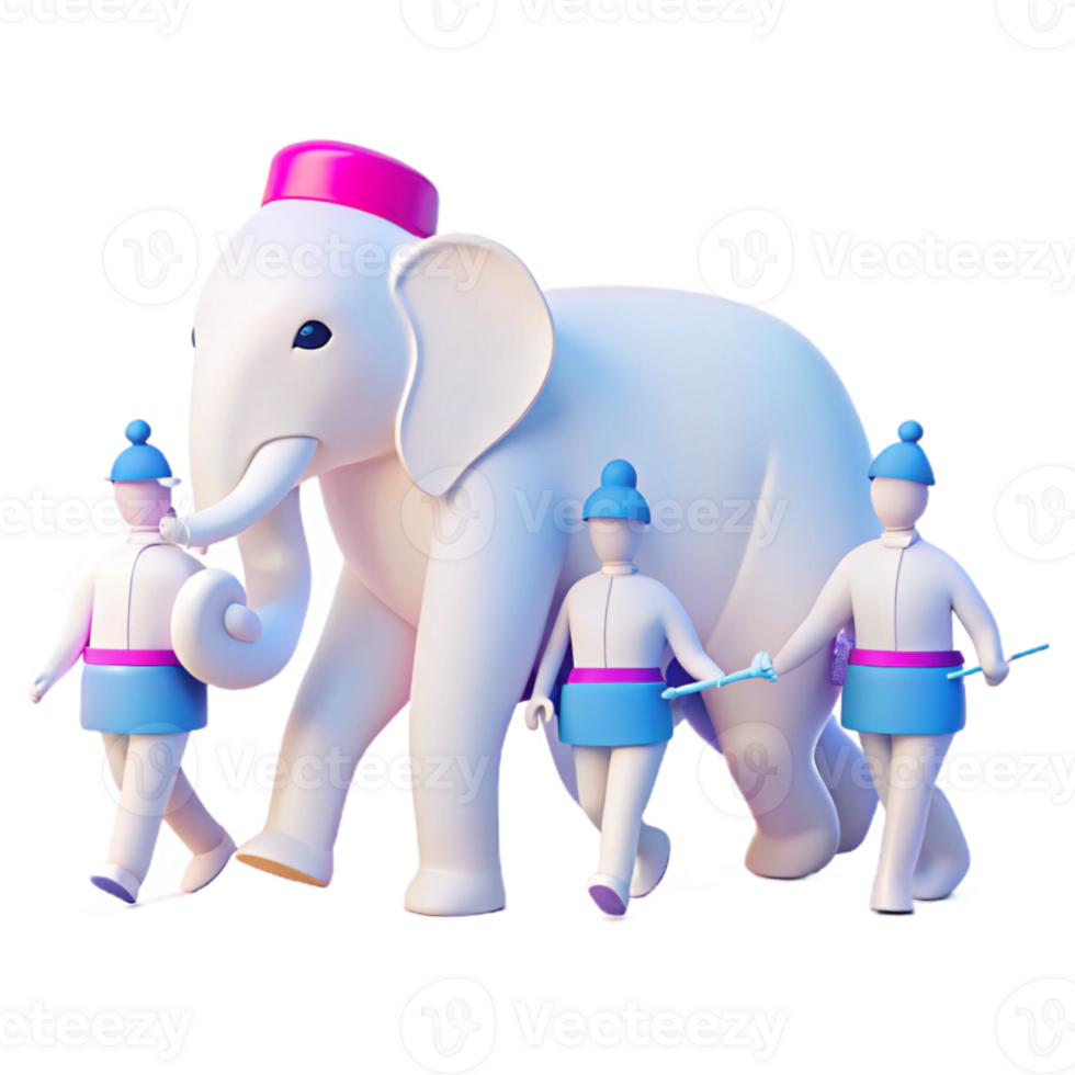 3D Illustration of a White Elephant with Attendants png