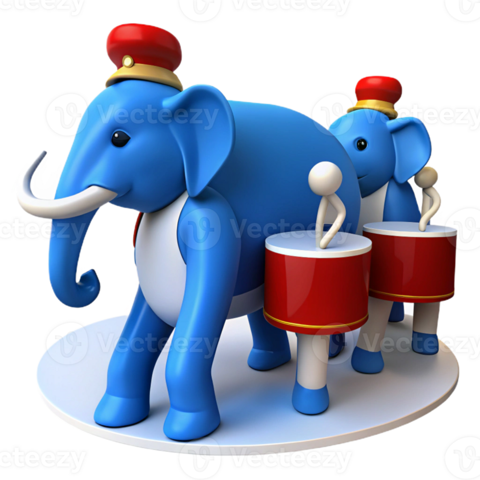 Blue Elephant with Drum Playing Stick Figures png