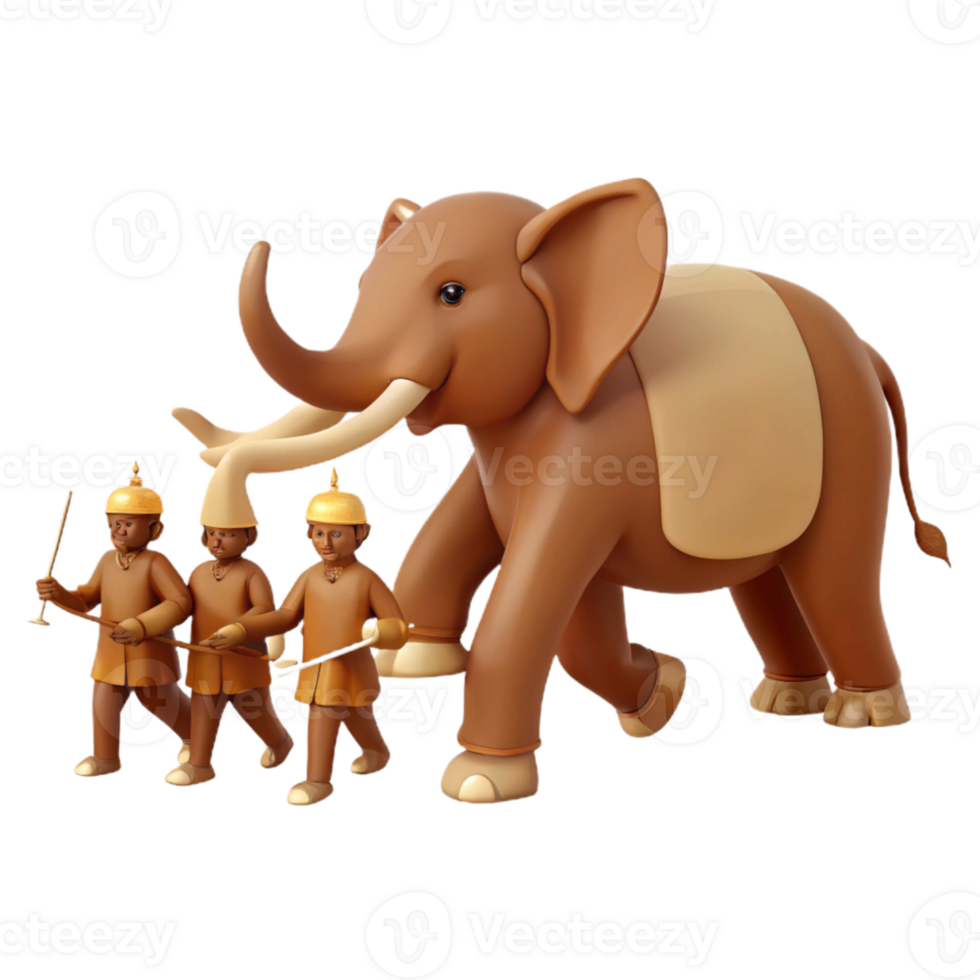 3D Render of Elephant with Three Figures png